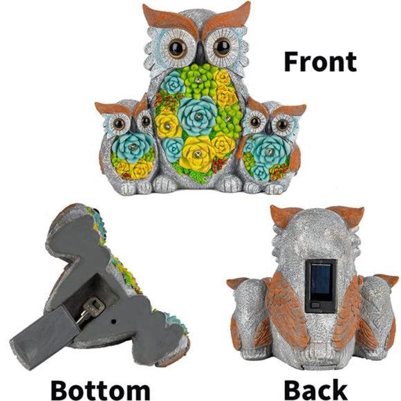 Owl Garden Outdoor Statue, Solar Figurine LED Lights, Succulent Plants - Picture 5 of 5